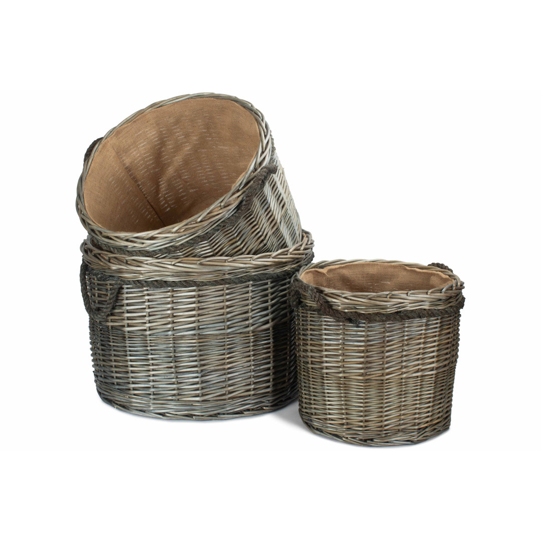 Wicker 3 Piece Storage Basket Set with Lining