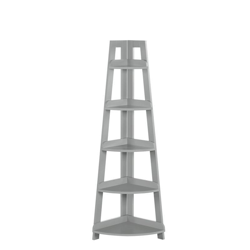 Gray 5-Tier MDF Corner Ladder Shelf for Small Spaces