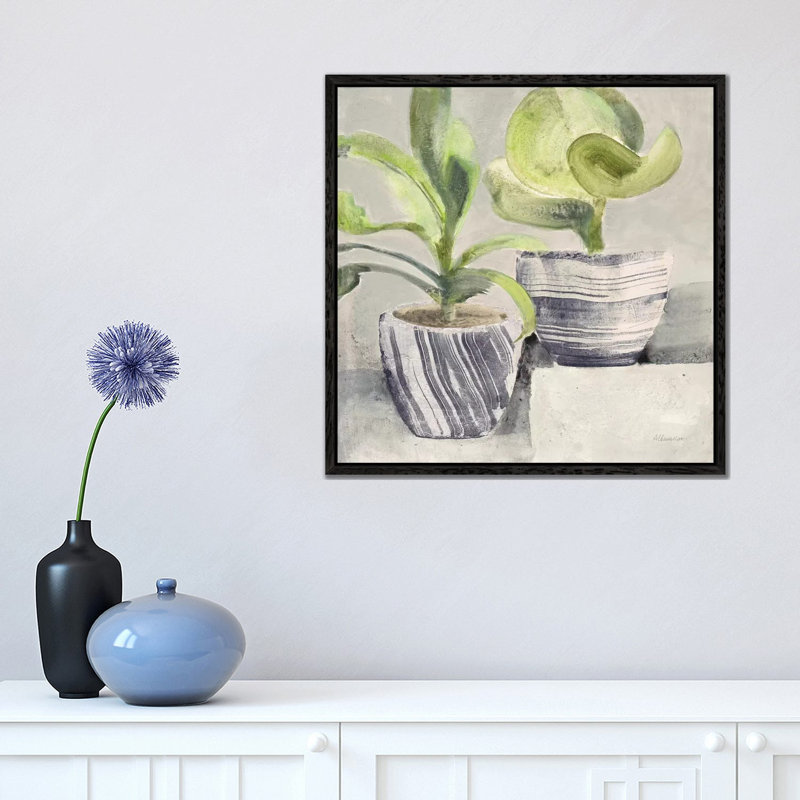 Greenery Still Life With Navy by Albena Hristova - Painting on Canvas, Black Framed, 45.72cm H x 45.72cm W x 3.81cm D