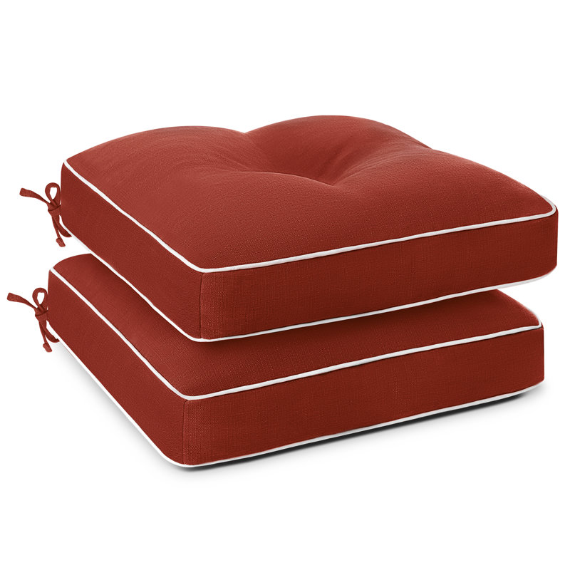 Patio Chair Cushions, 3-Year Color Fastness Outdoor Chairs Cushion for Seat Dining Rocking Wicker Chair with Tie Straps Tufted Square Pads, 2 Pack