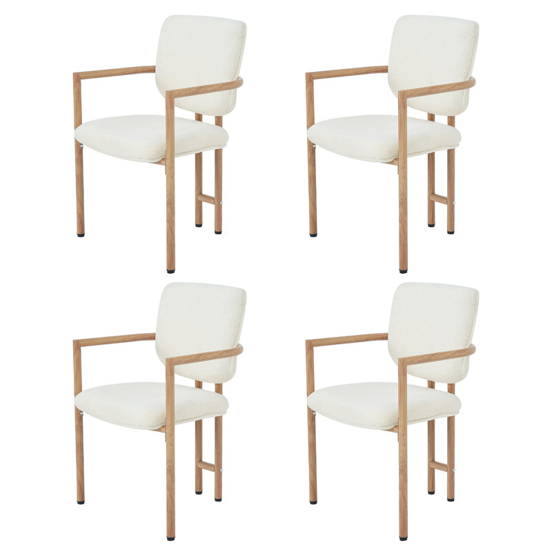 Boucle Upholstered Metal Armchair in Beige, 4
