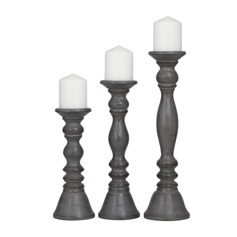 Wood Candle Holder, Gray