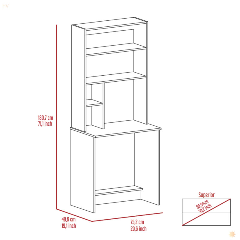 Bureau d'ordinateur, tablette inférieure, quatre tablettes
