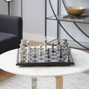 Solid Gold & Silver Chess Set with Luxurious Wood-Alabaster