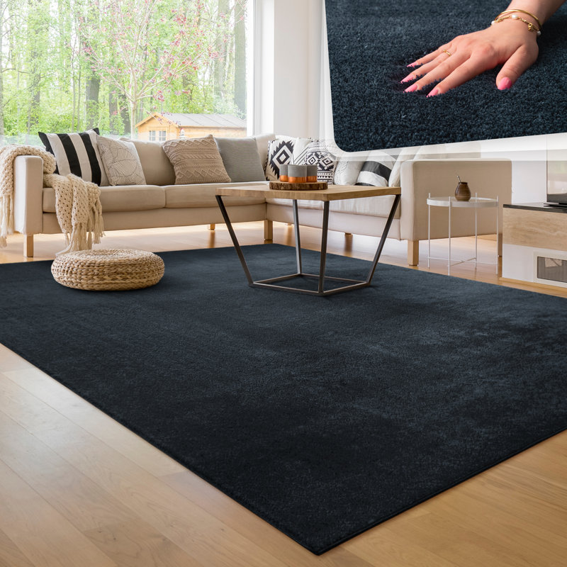 Tapis doux, doux, à poils courts, antidérapant, de couleur unie, lavable, Marine, Rectangle 2 pi 8 po x 4 pi 11 po