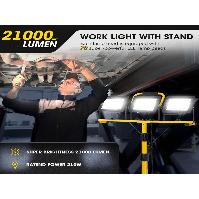 21000lumen Led Work Lights With Stand - 3 Head Portable Work Light With 16ft Cord