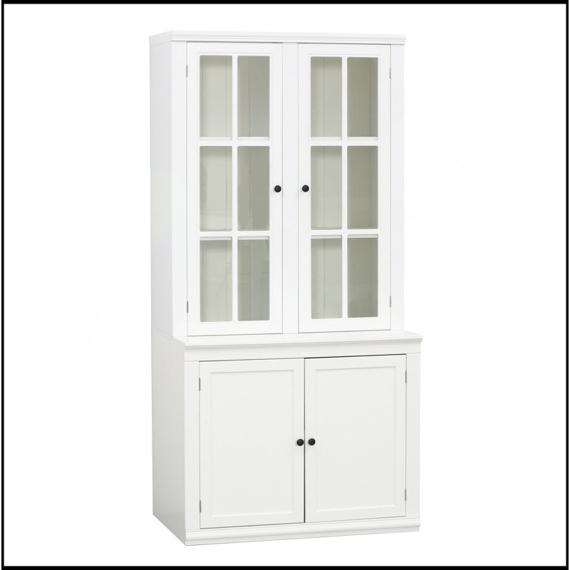 75.25'' Tall Display Cabinet With Double Glass Doors, Traditional Style China Cabinet Hutch Cabinet For Hallways Living Room, Kitchen, Home, Studio Or Workspace - White