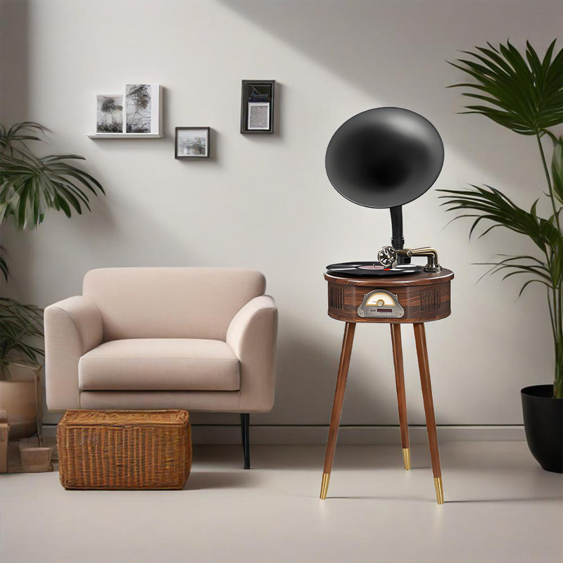 48.03"H Retro Record Player with Bluetooth Speaker Integrated Phonograph