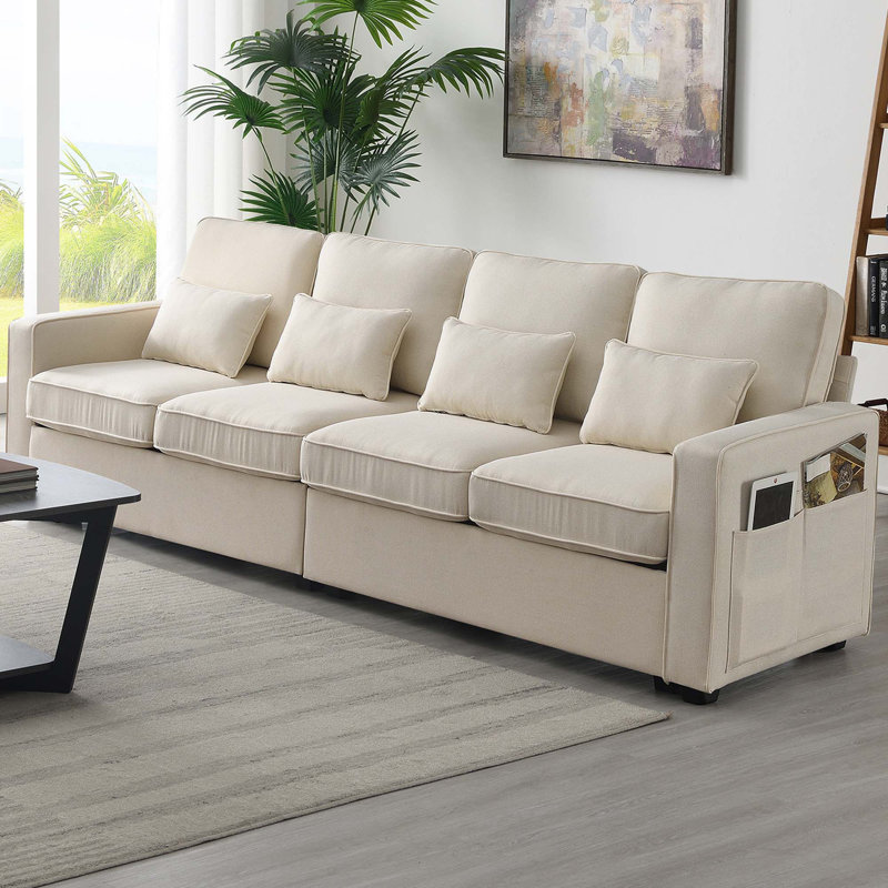 Canapé 104 po 4 places en tissu de lin moderne 104 po, Beige