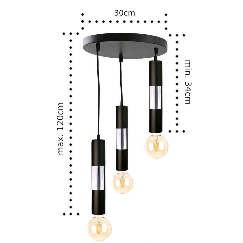 Carron 3 - Light Pendant,  Black/Silver, Yes