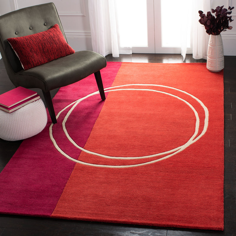 Tapis rouge en laine touffeté à la main Charbonneau, Rectangle 9 pi 6 po x 13 pi 6 po