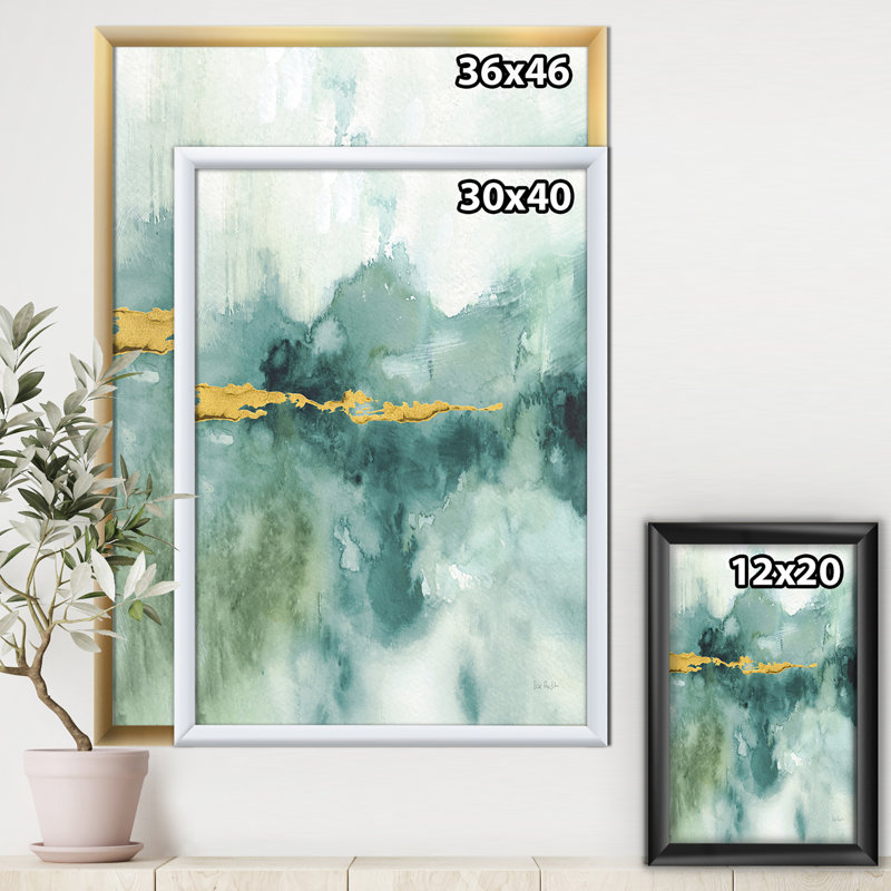 Impression d'aquarelle bleue avec cadre doré, Cadre blanc, H 20 po x l 12 po x P 1po