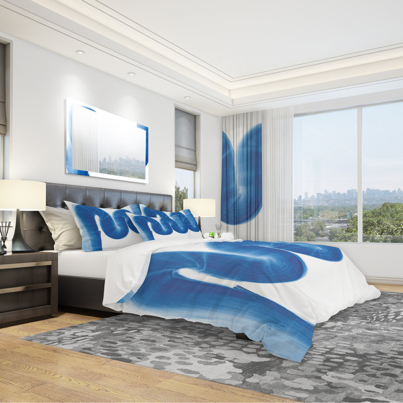 Blue Geometric S Curve - Ensemble de housse de couette transitionnelle moderne - Polyester en microfibre