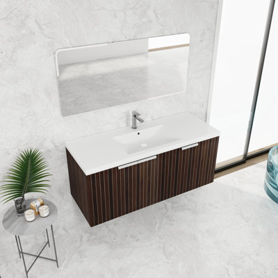 Armoire de salle de bain 48 po avec lavabo en résine, portes à fermeture douce, conception à fixation flottante