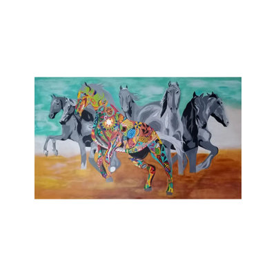 Colorful Seven Desert Horses | Acrylic On Canvas | By Inderjeet