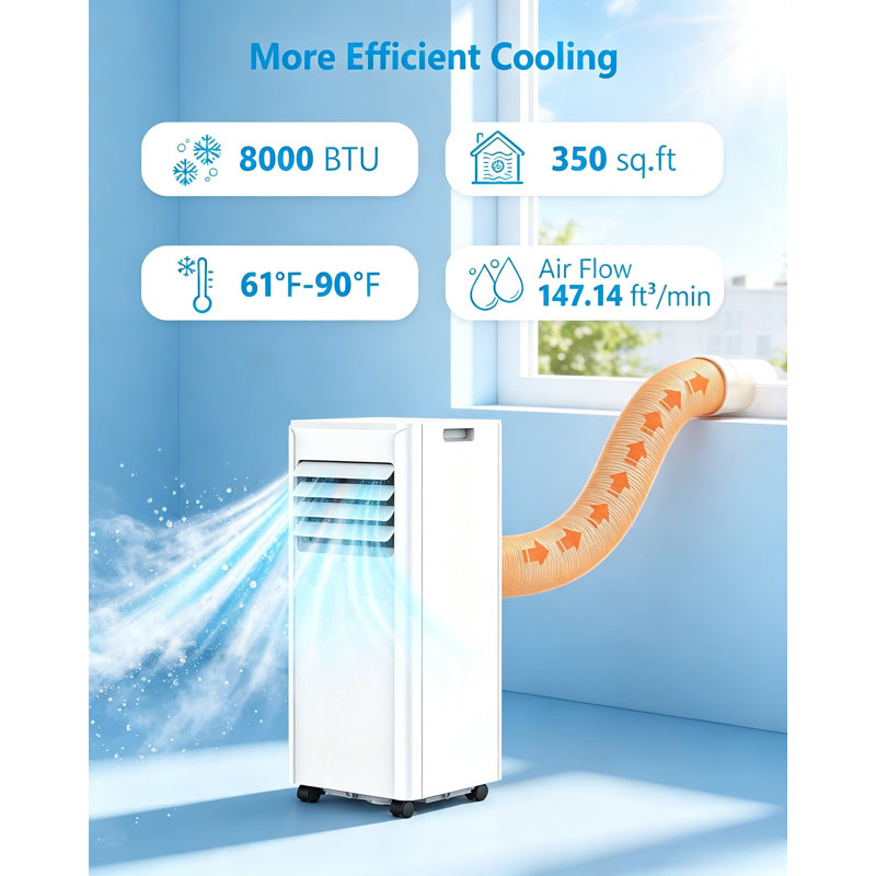 8000 BTUs Portable Air Conditioner - 4 - IN - 1 Cool/Dehumidify/Fan/Sleep Mode, 24H Timer, Remote & Window Kit for Home, 8000