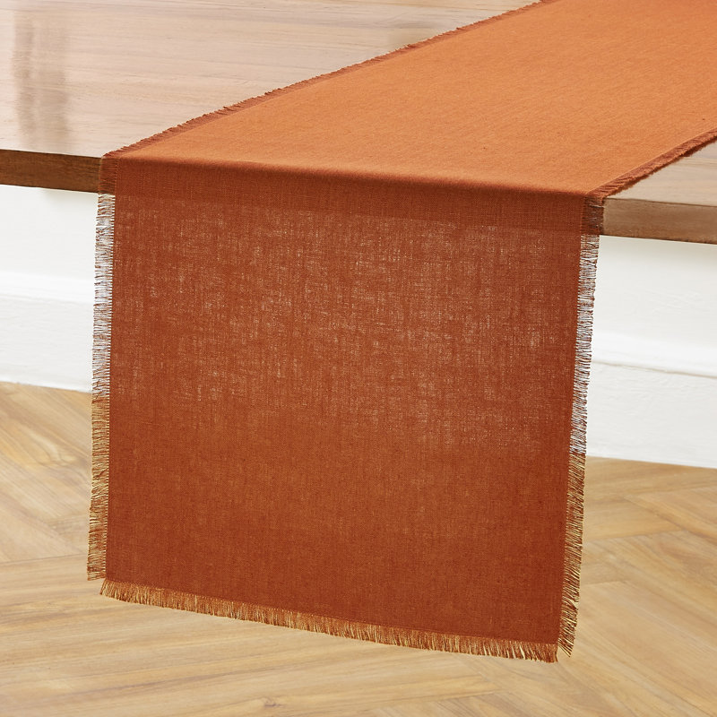 Fringe - 100% Pure Linen Table Runner, 108" x 14" Rectangle, Cinnamon