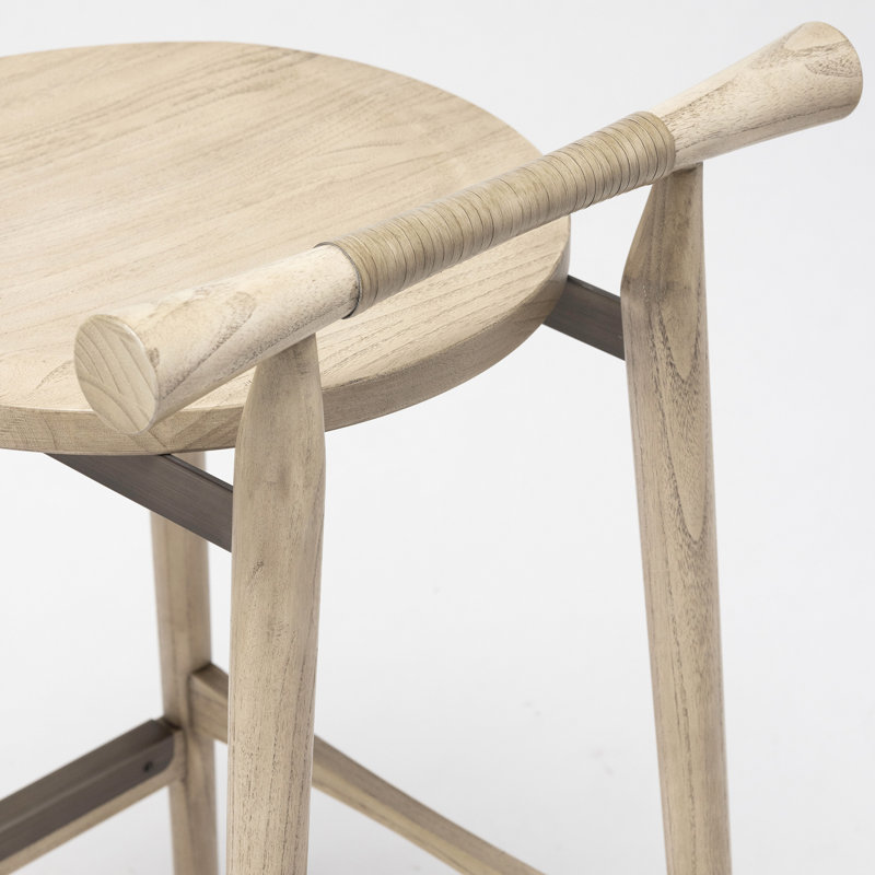 Madeira Upholstered Stool with Solid Wood Frame, Washed Taupe