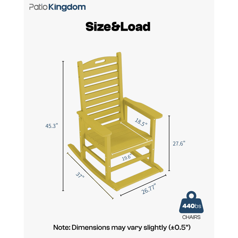 Chaise berçante surdimensionnée en PEHD d'extérieur, Jaune