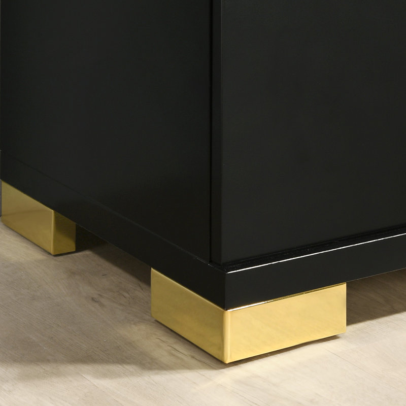 Commode 5 tiroirs Clemson, Noir / or