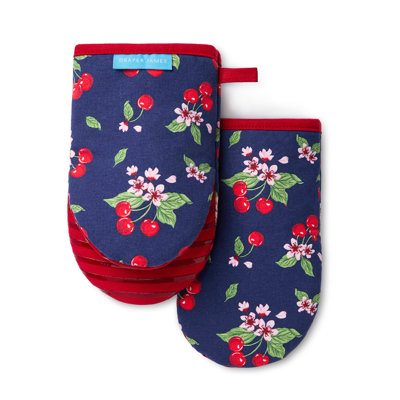 Ensemble de 2 mini-gants de cuisine en cerisier DRAPER, résistants à la chaleur et antidérapants, bleu marine / rouge, 5,5 po x 9 po
