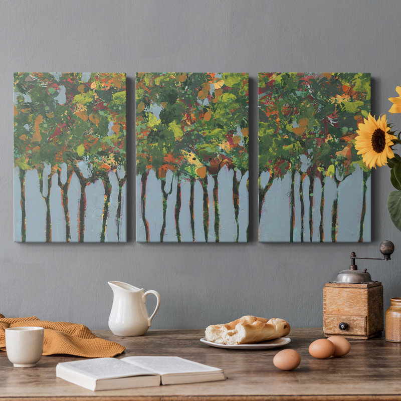 Sunset Trees I - Toile tendue avec châssis de qualité supérieure - Prêt à être accroché, H 12 po x l 24 po x P 1 po