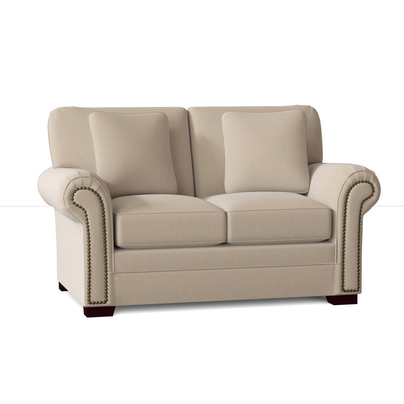 Causeuse à accoudoirs roulés de 63 po avec coussins réversibles Adrena, Laiton clair, Popstitch 10 beige, Non