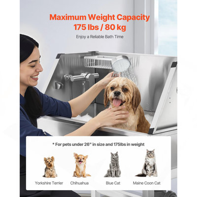 Baignoire de toilettage pour chien 34 pouces en acier inoxydable avec robinet pour animaux de compagnie