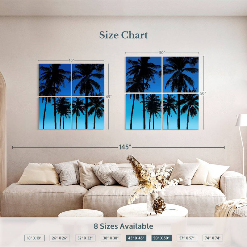 Gillard Palms noir sur bleu I, H 45 po x l 45 po
