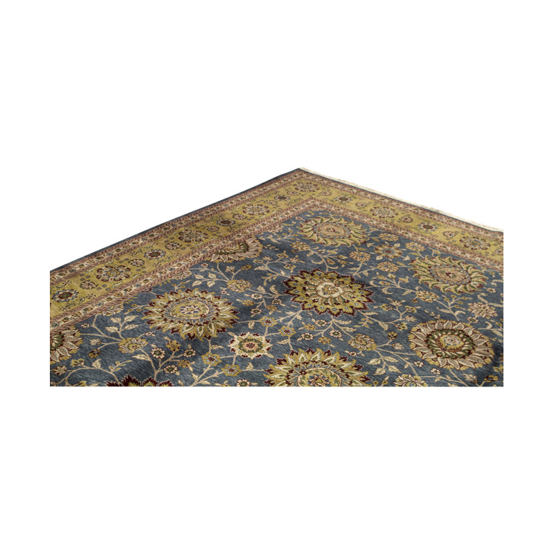 Tapis oriental en laine noué à la main Manchuria doré / cyan foncé