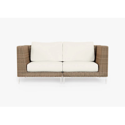 Brown Wicker Outdoor Loveseat, Palisades Cream