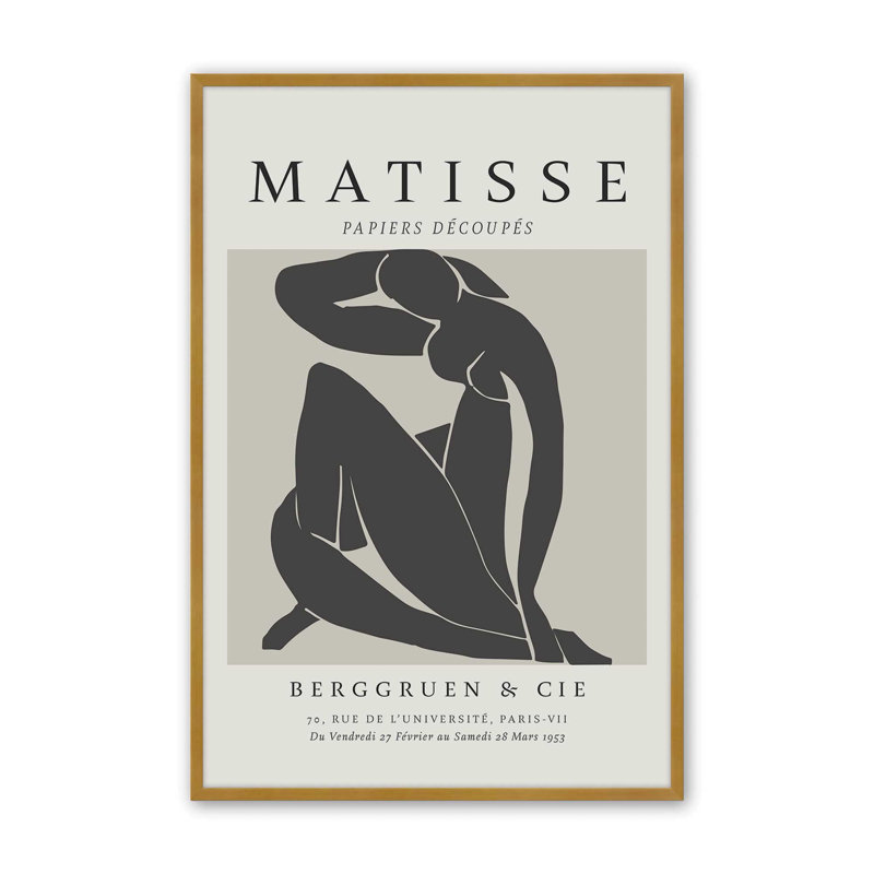 Matisse's Nude II en noir roulé, Or poli, Reproduction encadrée sans passe-partout, H 17,25 po x l 13,25 po x P 1,25 po