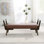 Banc de style Mid-Century de 52 po avec pieds en noyer brun et revêtement en bois doux de 52 po à l'avant