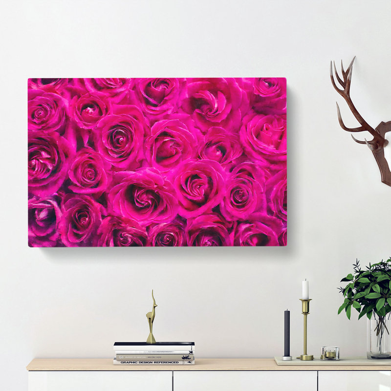 Wall of Bright Pink Roses - Wrapped Canvas, 40cm H x 60cm W x 3cm D