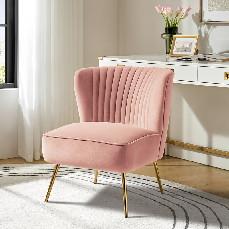 Euclid Velvet Accent Chair with Metal Legs, Pink Velvet