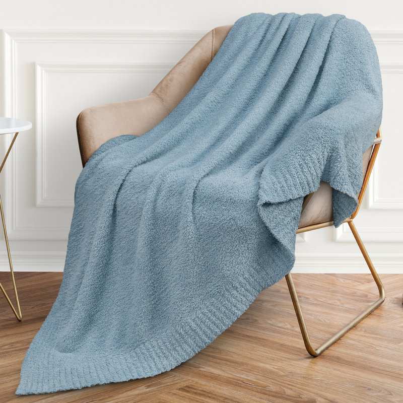 Light Blue Reversible Fleece Knit Throw Blanket, 50x60 Inches