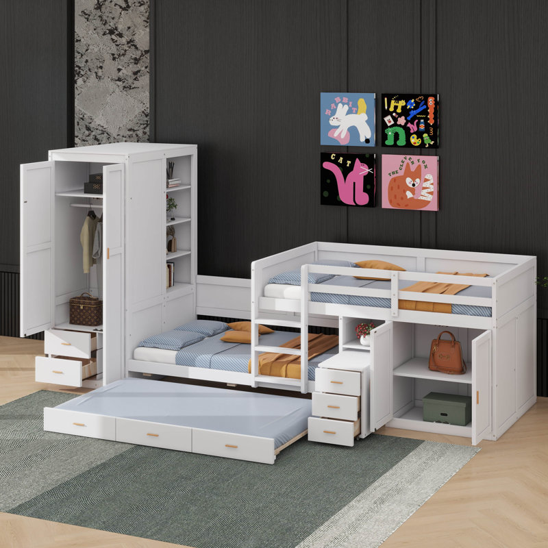 Lit superposé simple équipé d'un bureau gigogne gigogne, White