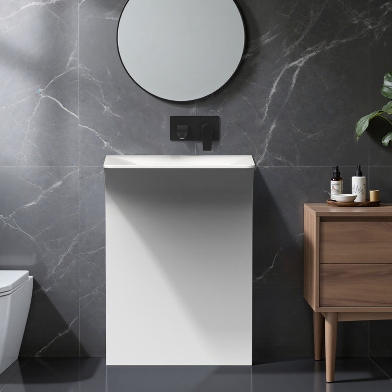 33.2'' Tall Solid Surface Pedestal Sink,White Bathroom Sink