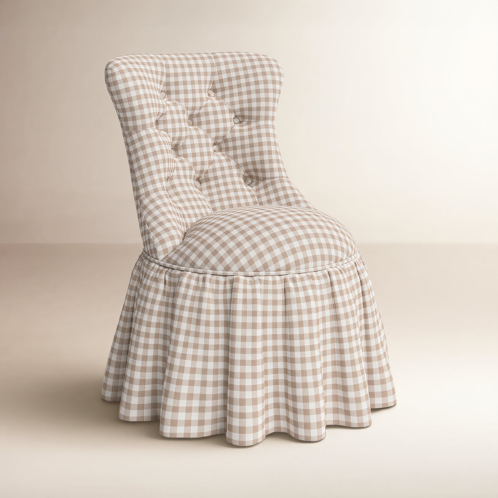 Minnie 25'' Wide Tufted Cotton Swivel Side Chair, Classic Gingham Tan