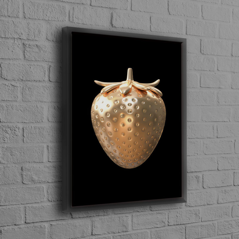 Large 3D Golden Strawberry Art Canvas With Modern Decorative Aesthetics Wall Art Display, Floater Frame, 20cm H x 30cm W