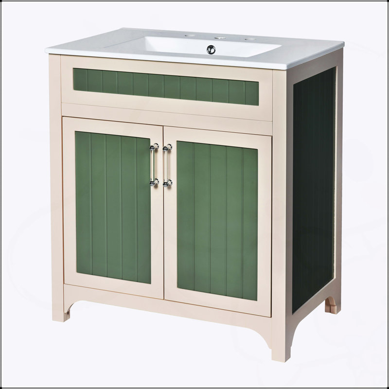 Armoire de meuble-lavabo 30 po avec lavabo en céramique, structure en bois massif, solution de rangement moderne avec tablette réglable en hauteur