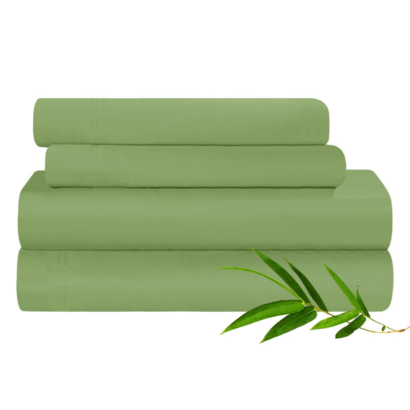 Blue Nile Mills 300 Thread Count Rayon From Bamboo Deep Pocket Bed Sheet Set, Sage, Queen Sheet Set with 2 Pillowcases