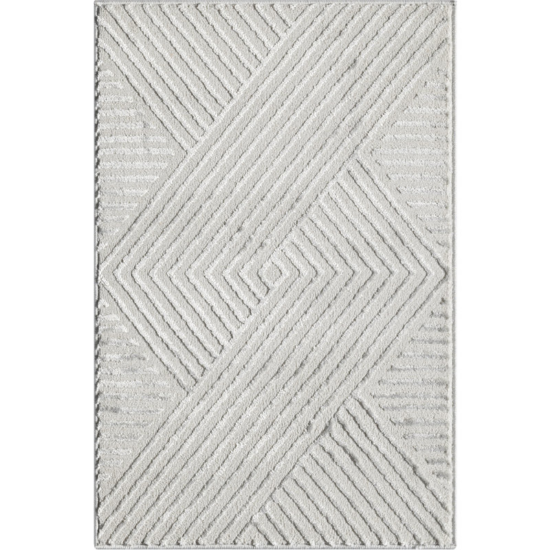 Abani Juwell NTL140B Grey Criss Cross Lines Area Rug, Rectangle 2' x 3'