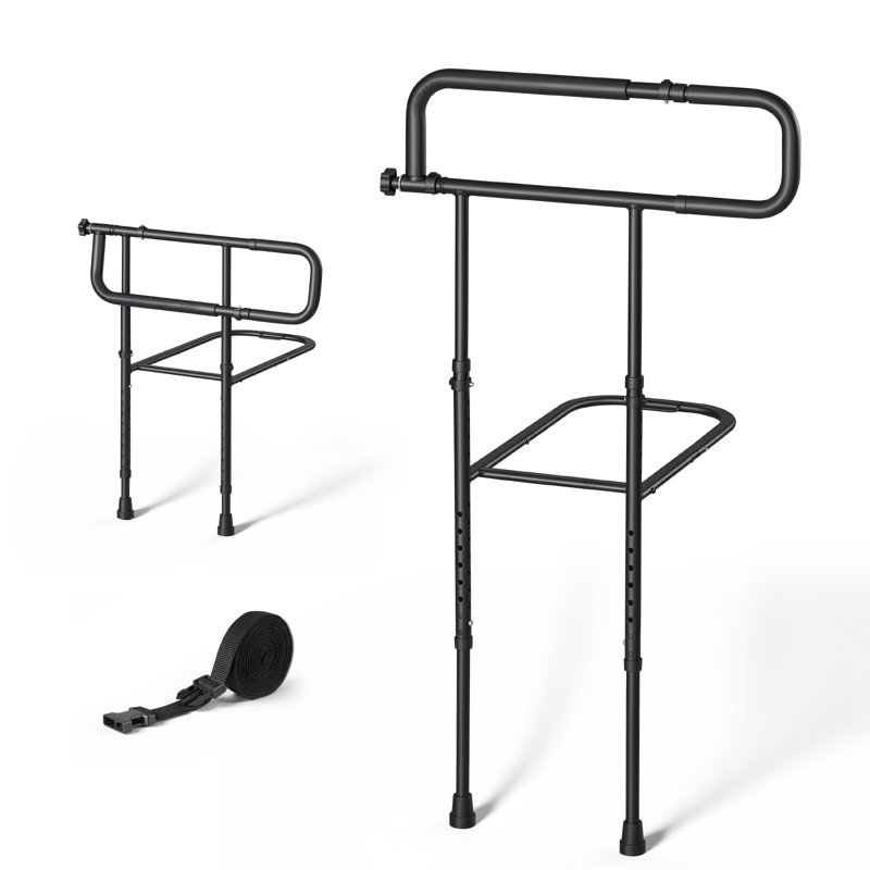 Barrières de lit pour personnes âgées Barrière latérale de lit pliable avec support au sol, réglable en hauteur et en hauteur, canne de chevet en acier à haute résistance, compatible avec un grand lit double grand lit, capacité forte de 300 lb