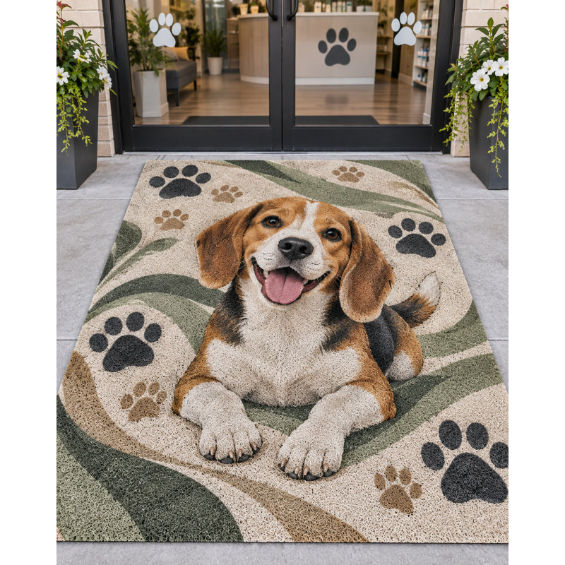 Tapis d'extérieur 152 x 213 cm (5' x 7') à motif botanique Beagle, épais, imperméable, en PVC bouclé, résistant et à séchage rapide, idéal pour terrasse, balcon, entrée, VR et autres espaces de loisirs.
