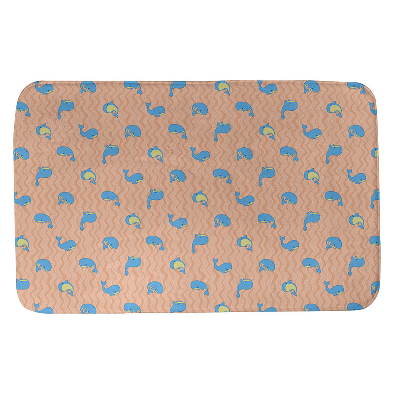 Tapis pour salle de bain katelyn elizabeth baleines Avicia, l 17 po x L 24 po, Orange / Bleu