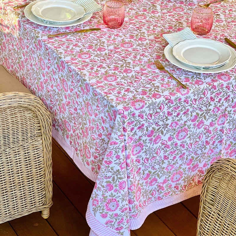 Beatrice Round Tablecloth - Pink And Green, 72" D x 135" L