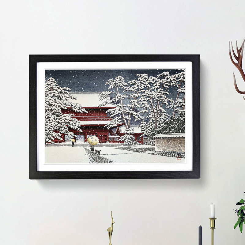 Zojo Temple in the Snow by Hasui Kawase - Picture Frame Art Print, Black Framed, 27cm H x 36cm W x 2cm D