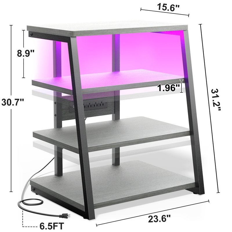 4-Tier AV Media Stand With Outlets, Media Console With LED Lights, Silver