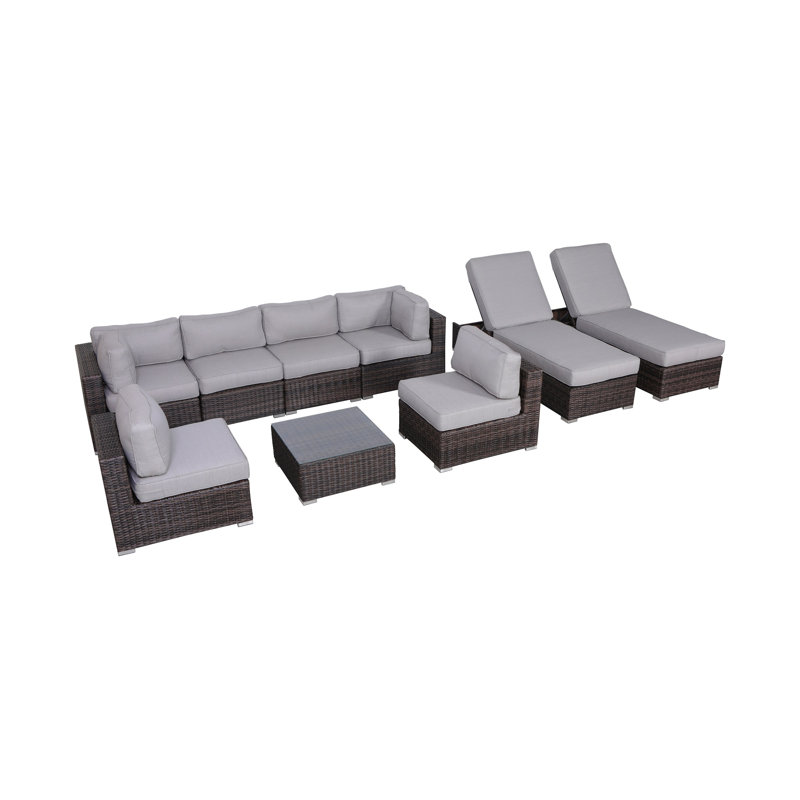 Ensemble de conversation pour 8 personnes avec coussins Castillon, Brun